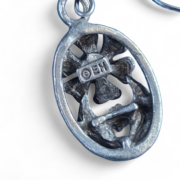 Vintage EH Floral Dangle Earrings Silver Tone Boho - Picture 2 of 3